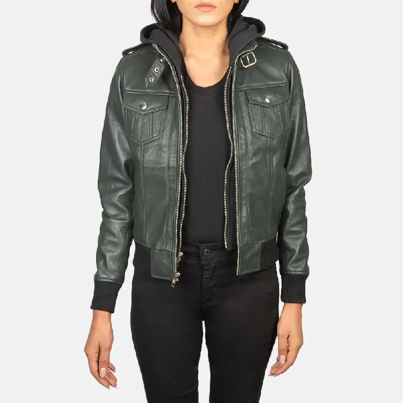 Olive Green Jacket Women with Quilted Polyester Lining