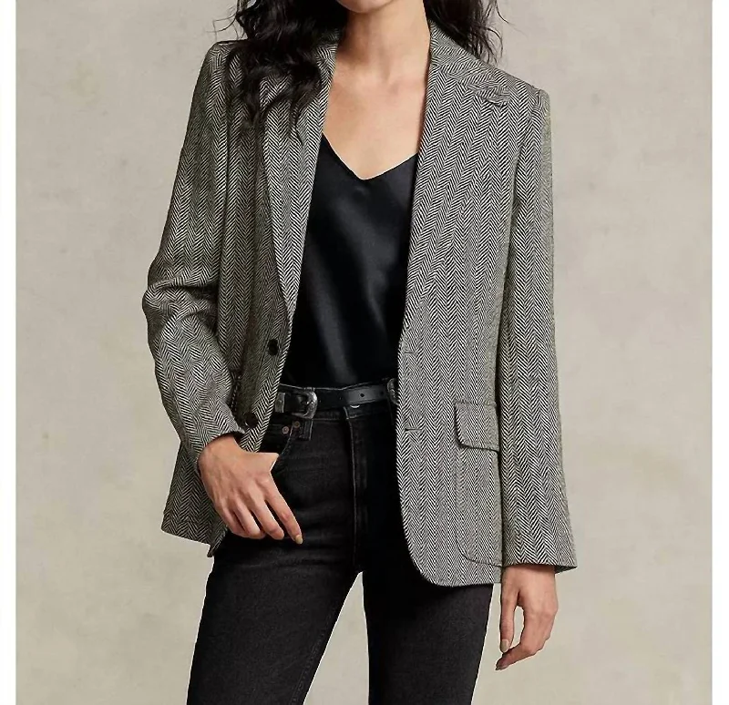 Polo Herringbone Blazer In Black/cream