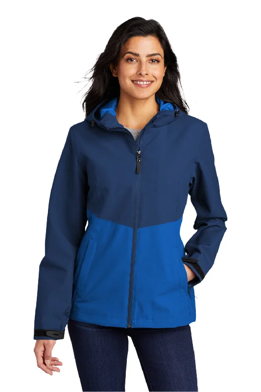 Port Authority Womens Tech Wind & Water Resistant Full Zip Hooded Rain Jacket - Estate Blue/Cobalt Blue - Closeout