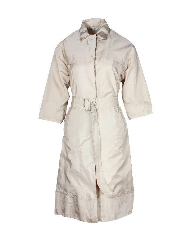 Prada Belted Trench Coat in Beige Silk