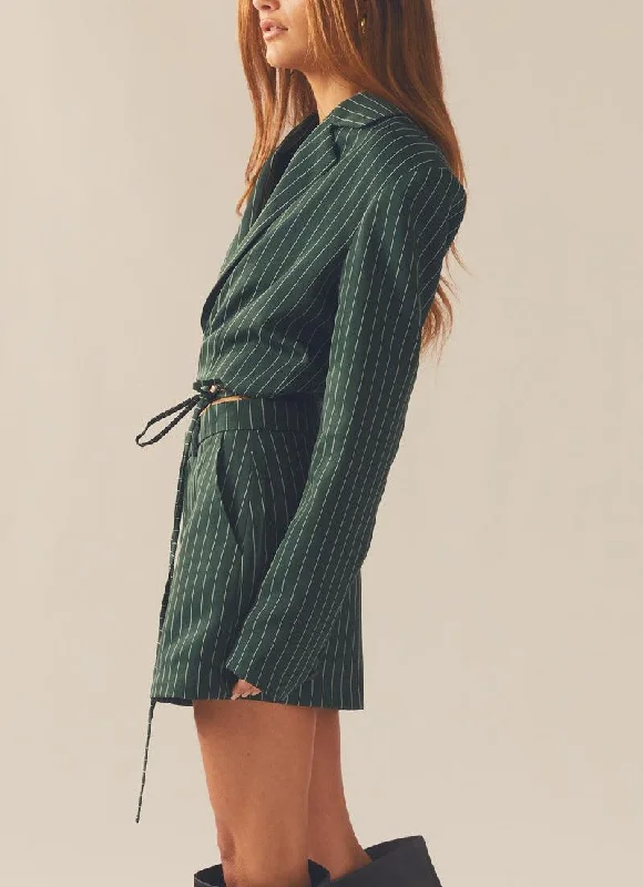 Pursuit of Happiness Cropped Blazer - Green Pinstripe