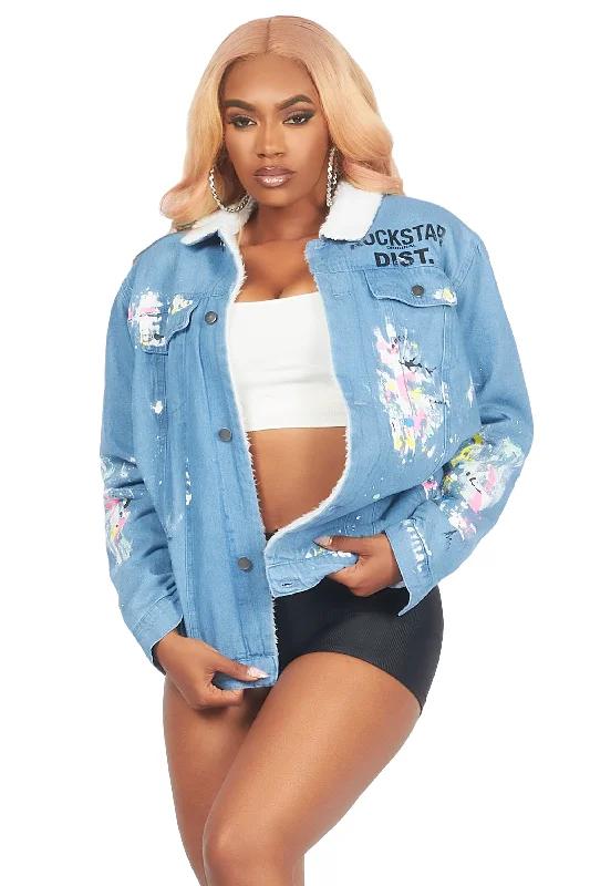 Cozmo Light Wash Painted Denim Jacket