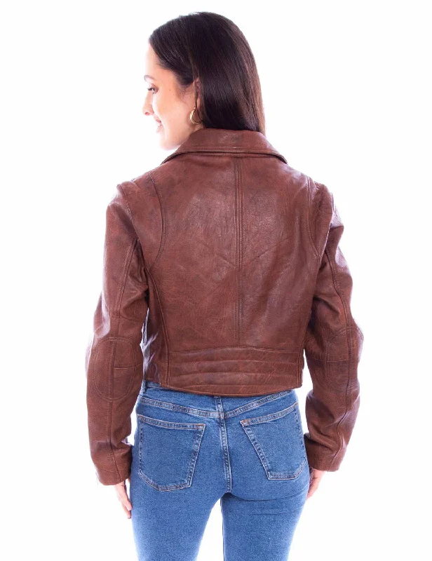 Scully Womens Zip Motorcycle Cognac Leather Leather Jacket