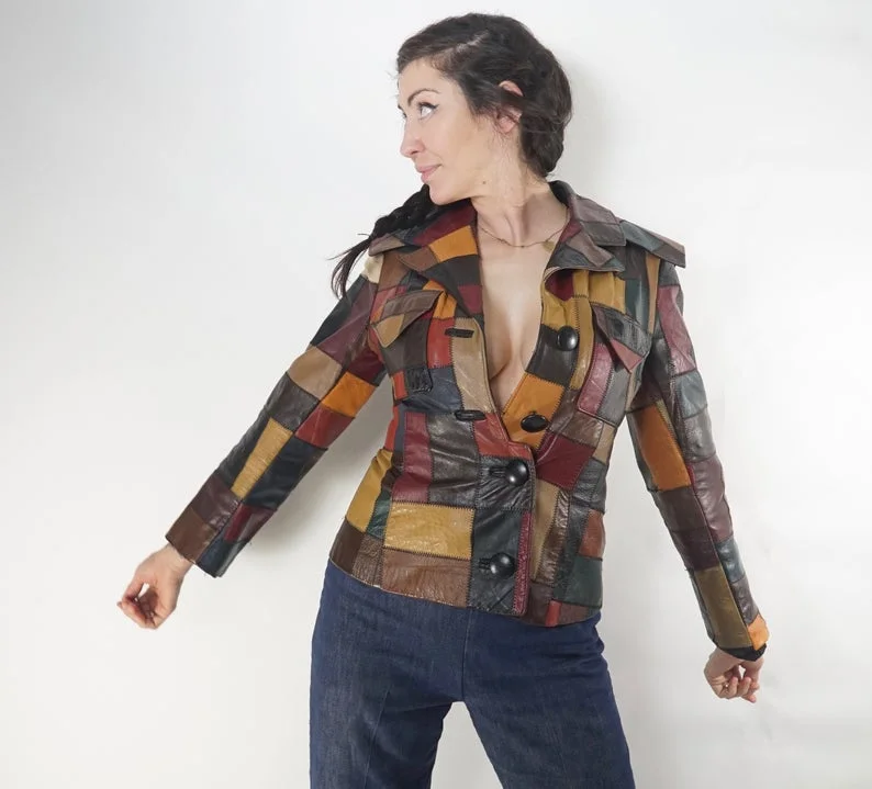 Sexy 70's Patchwork Leather Crop Jacket