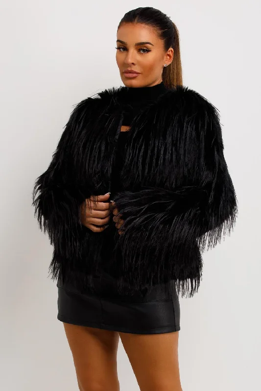 Shaggy Faux Fur Jacket Black