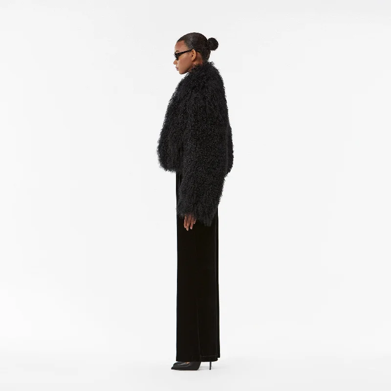 SHORT COAT IN BLACK TIBET FUR