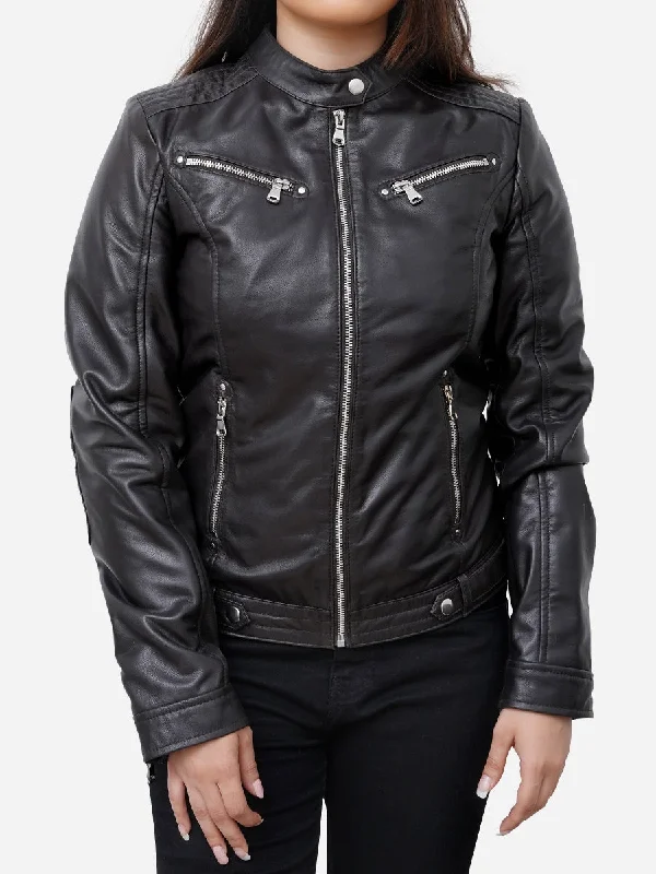 Sofia Real Sheepskin Classic Black Leather Jacket