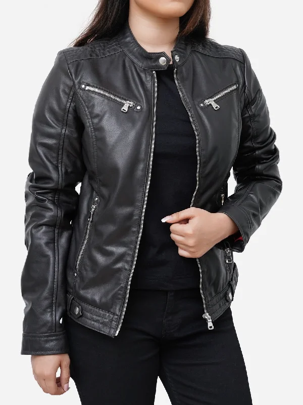 Sofia Real Sheepskin Classic Black Leather Jacket