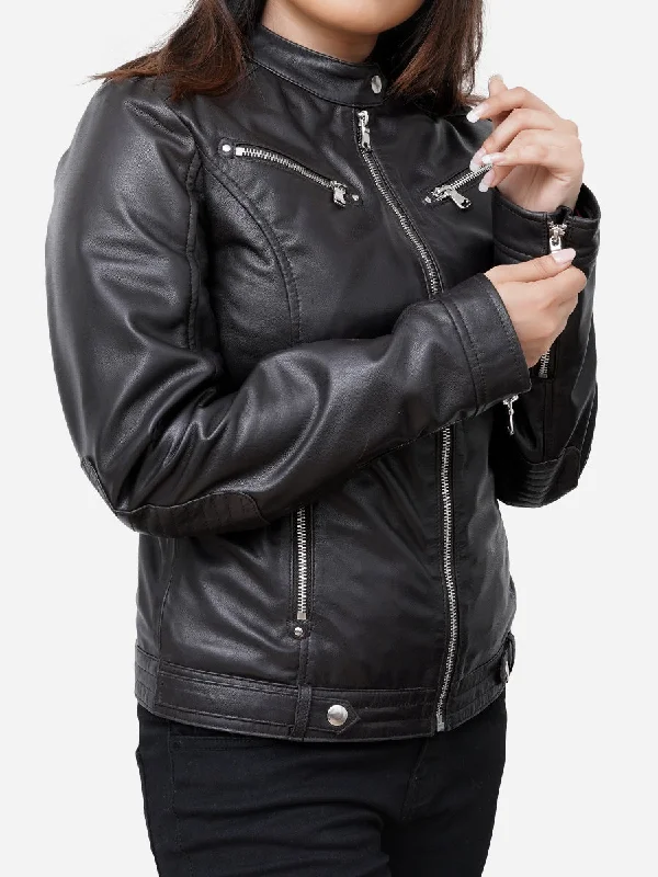 Sofia Real Sheepskin Classic Black Leather Jacket