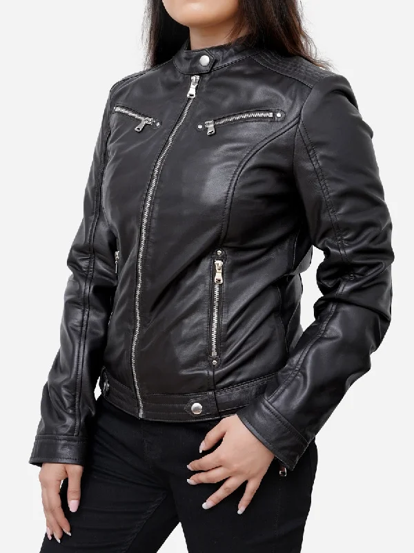 Sofia Real Sheepskin Classic Black Leather Jacket