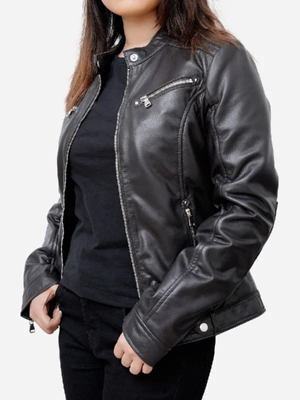 Sofia Real Sheepskin Classic Black Leather Jacket