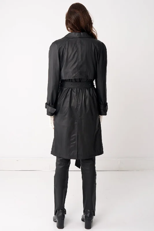 Soho Slouch Leather Trench Black Leather