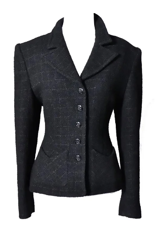 Sonia Rykiel Paris Vintage Windowpane Plaid Wool Blend Blazer Jacket