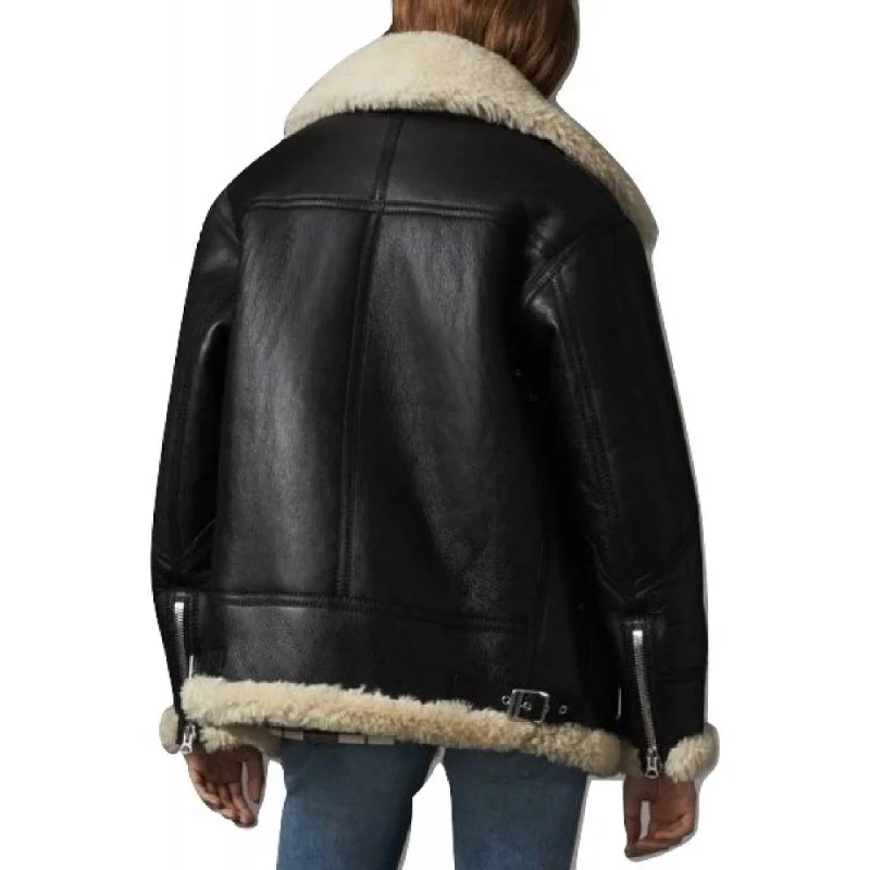 Stylish Black Fur Sheepskin Womens Jacket