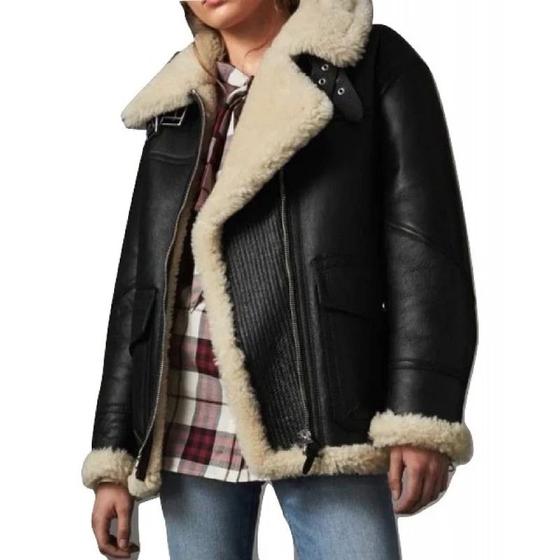 Stylish Black Fur Sheepskin Womens Jacket