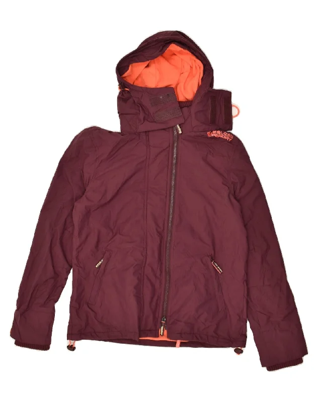 SUPERDRY Womens Windcheater Hooded Windbreaker Jacket UK 16 Large Maroon