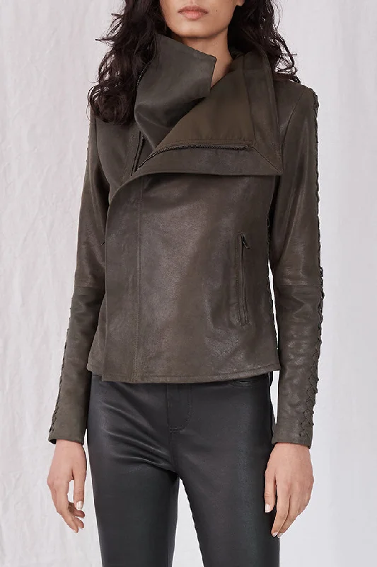 The Paddington Drape Jacket Dark Fern Leather