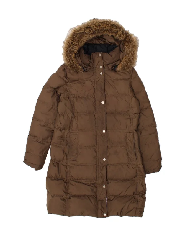 TOMMY HILFIGER Womens Hooded Padded Coat UK 16 Large Brown Nylon