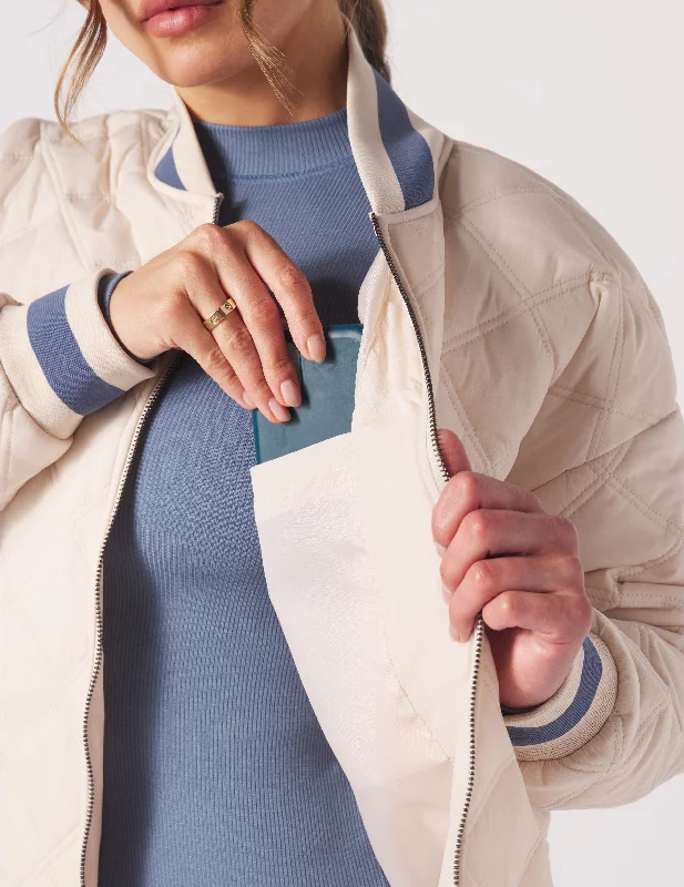 Varsity Jacket: Oatmilk/Washed Blue