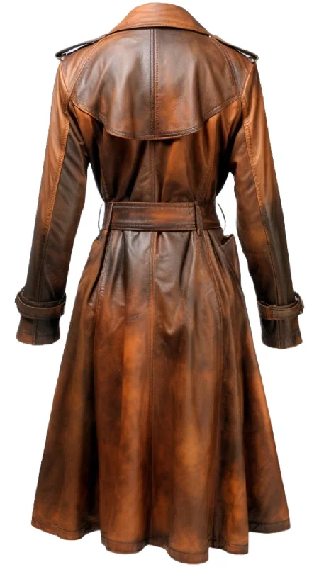 Vintage Brown Women Leather Long Coat