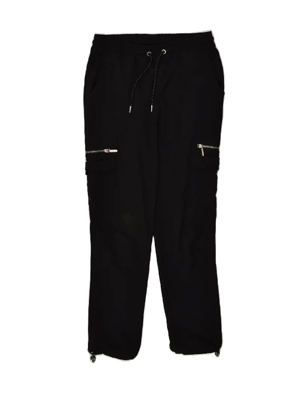 VINTAGE Womens Cargo Tracksuit Trousers UK 10 Small Black Polyamide