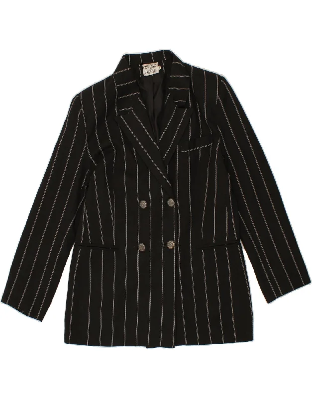 VINTAGE Womens Double Breasted Blazer Jacket IT 46 Large Black Striped