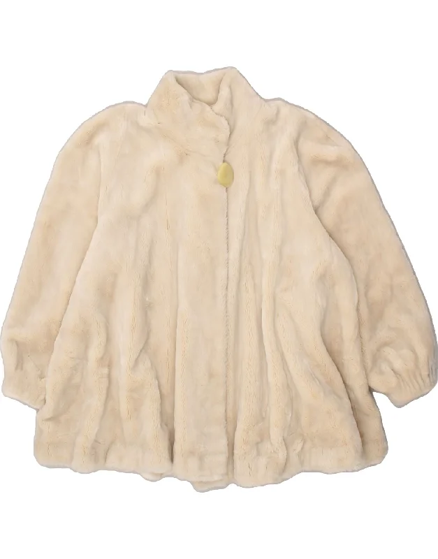 VINTAGE Womens Faux Fur Jacket UK 20 2XL Beige Polyester