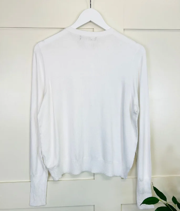 White Classic Round Neck Cardigan