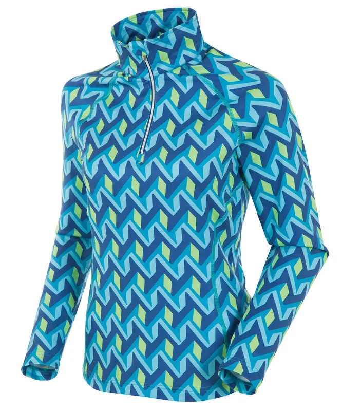 Blue Stone Retro Waves Print / XS