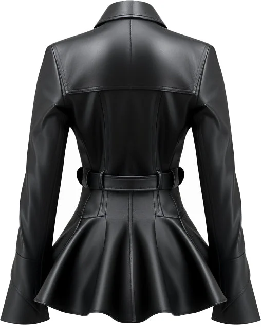 Women Black Designer Peplum Leather Jacket