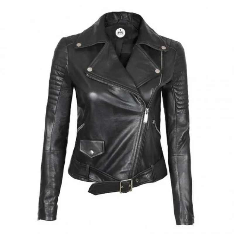 Women Black Quilted Motorcycle Style Jacket