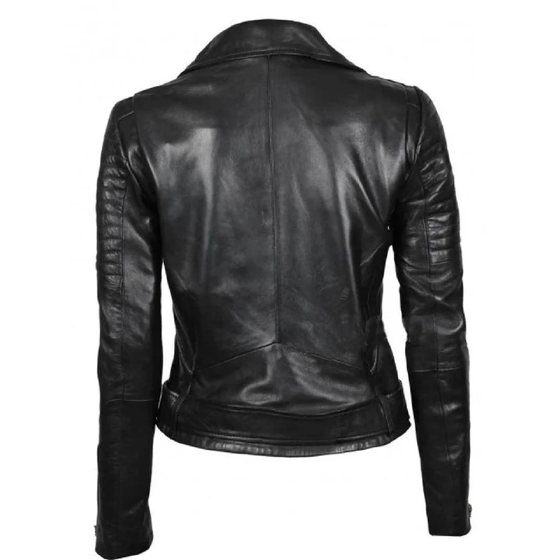 Women Black Quilted Motorcycle Style Jacket