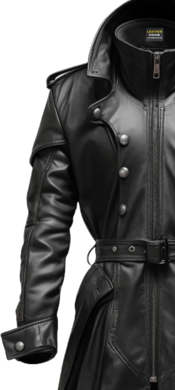 Black Stylish Leather Coat - Hooded Leather Coat