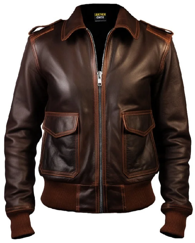 Women Bomber Leather Jacket- Brown Leather Jacket for Women