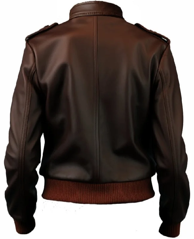 Women Bomber Leather Jacket- Brown Leather Jacket for Women