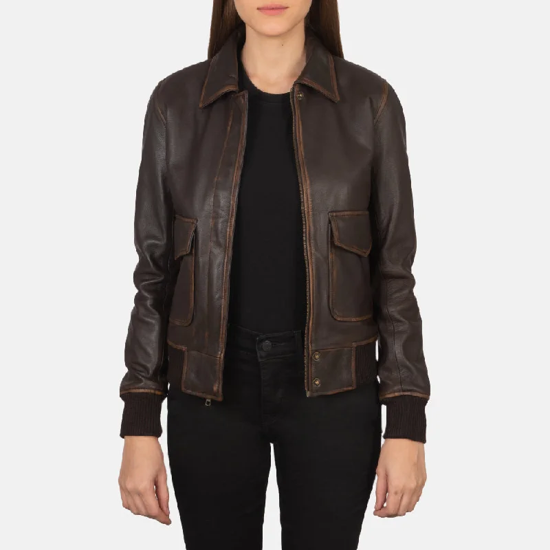 Women Flight Brown Leather Bomber Jacket