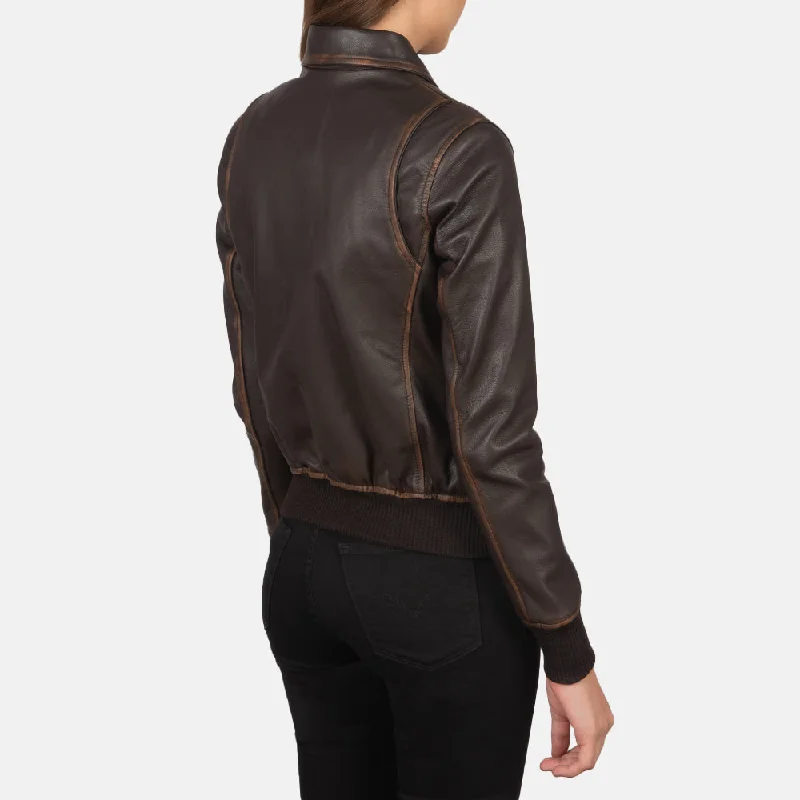 Women Flight Brown Leather Bomber Jacket