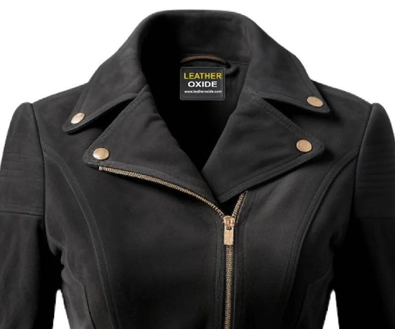 Women Lauren Black Suede Asymmetrical Designer Leather Jacket