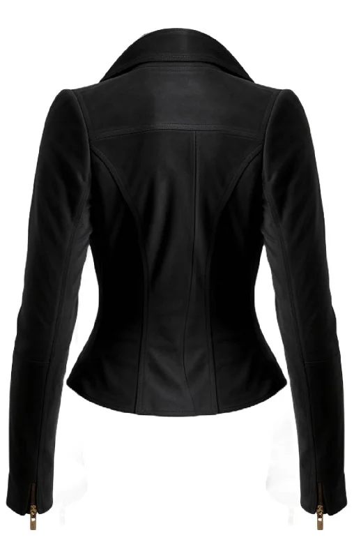 Women Lauren Black Suede Asymmetrical Designer Leather Jacket