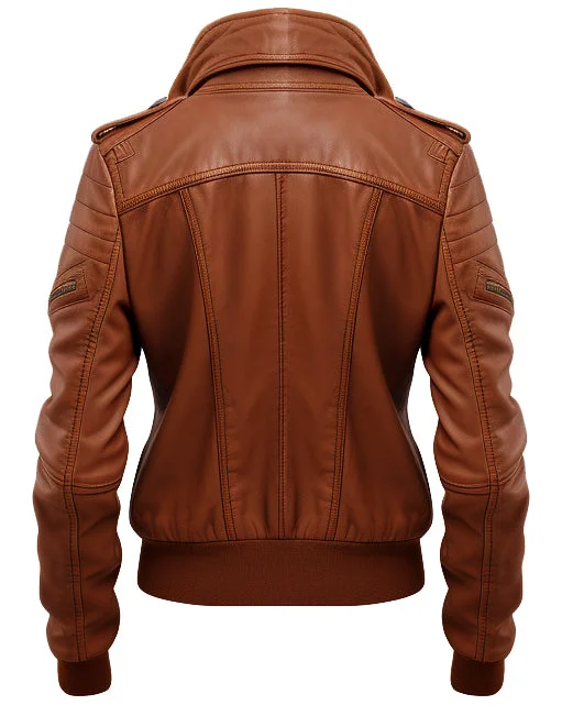 Women Leather Jacket Tan Bomber Style