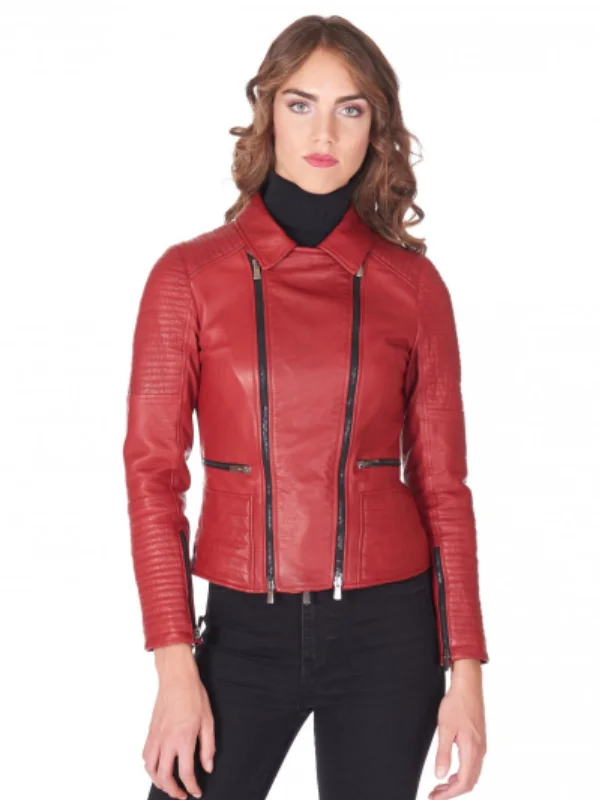 Women Red Biker Leather Jacket