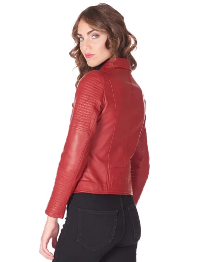 Women Red Biker Leather Jacket