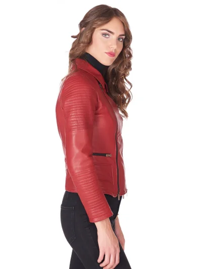 Women Red Biker Leather Jacket