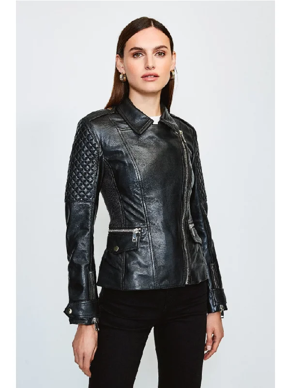 Women’s Black Leather Biker Jacket