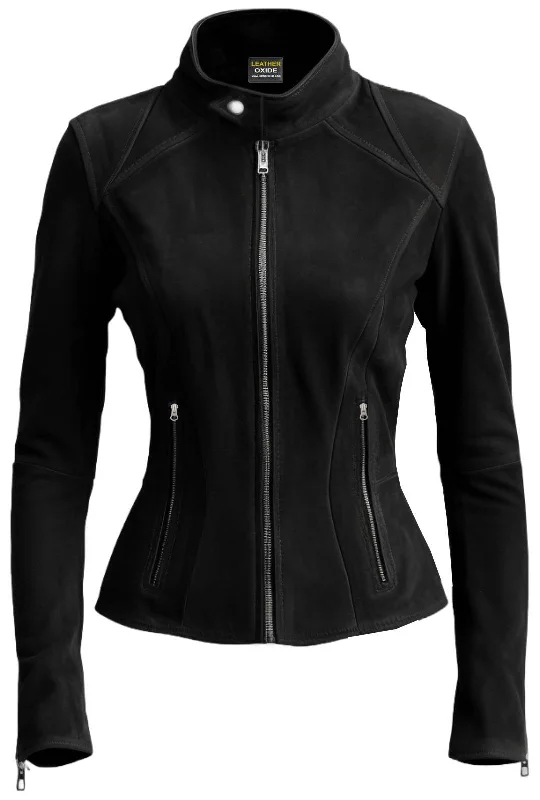 Women Slim fit Black Suede Leather Jacket