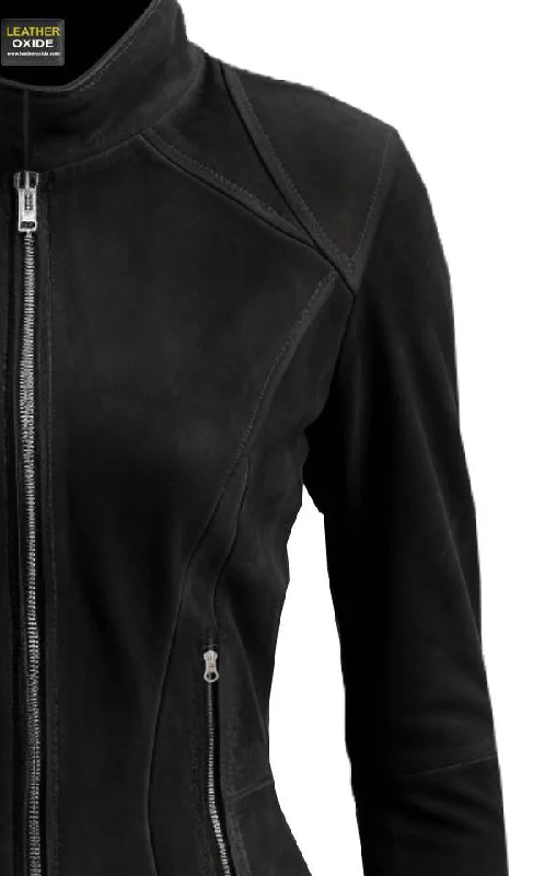 Women Slim fit Black Suede Leather Jacket