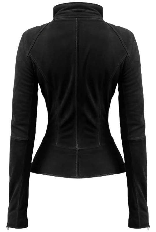 Women Slim fit Black Suede Leather Jacket