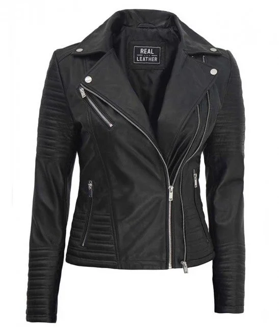 Women's Black Asymmetrical Biker Leather Jacket