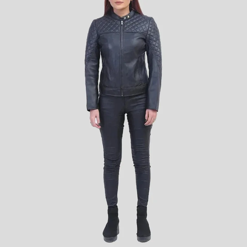 Womens Black Quilted Cafe Racer Jacket