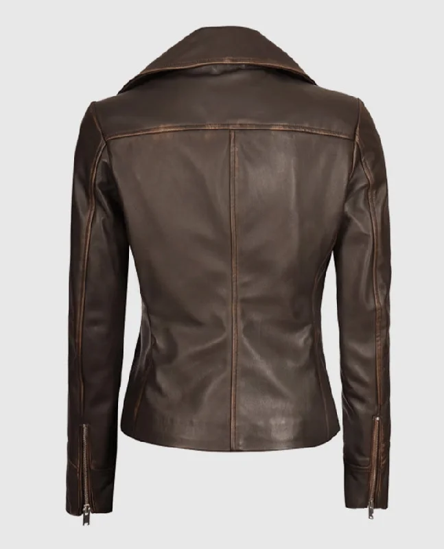 Women's Brown Rub-off Vintage Leather Biker Jacket